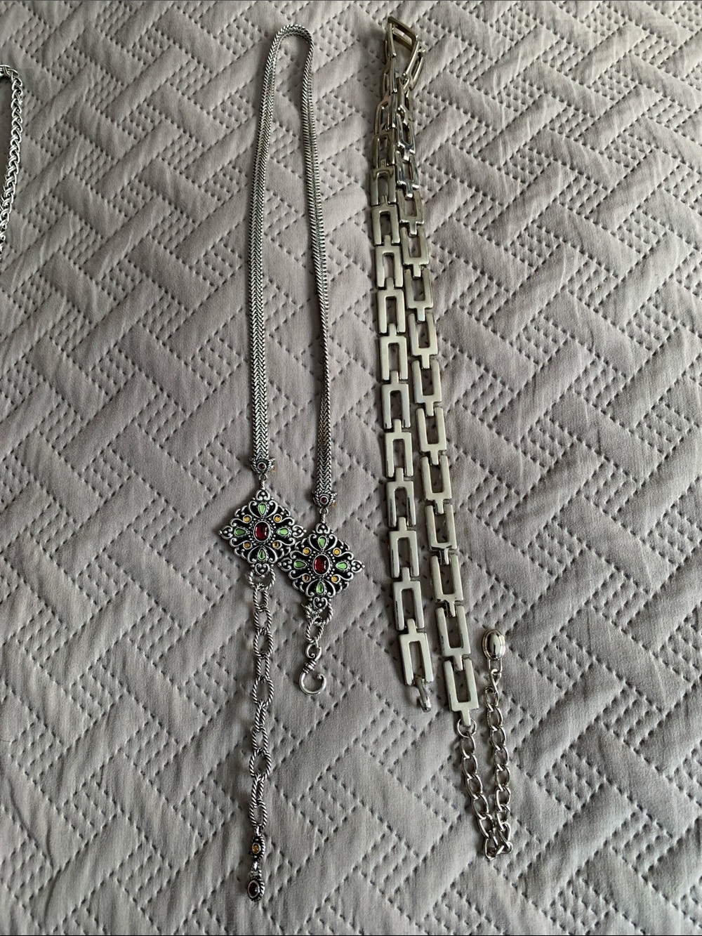 Bundle of 2 Brighton Silver-Tone Multi-Color Floral Belt Accent